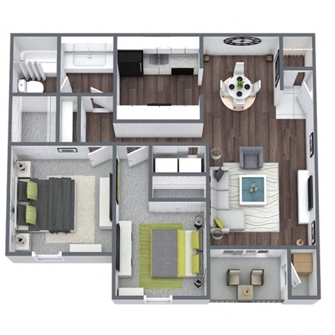 Floor plan for 2 beds, 1 bath, 963 sqft